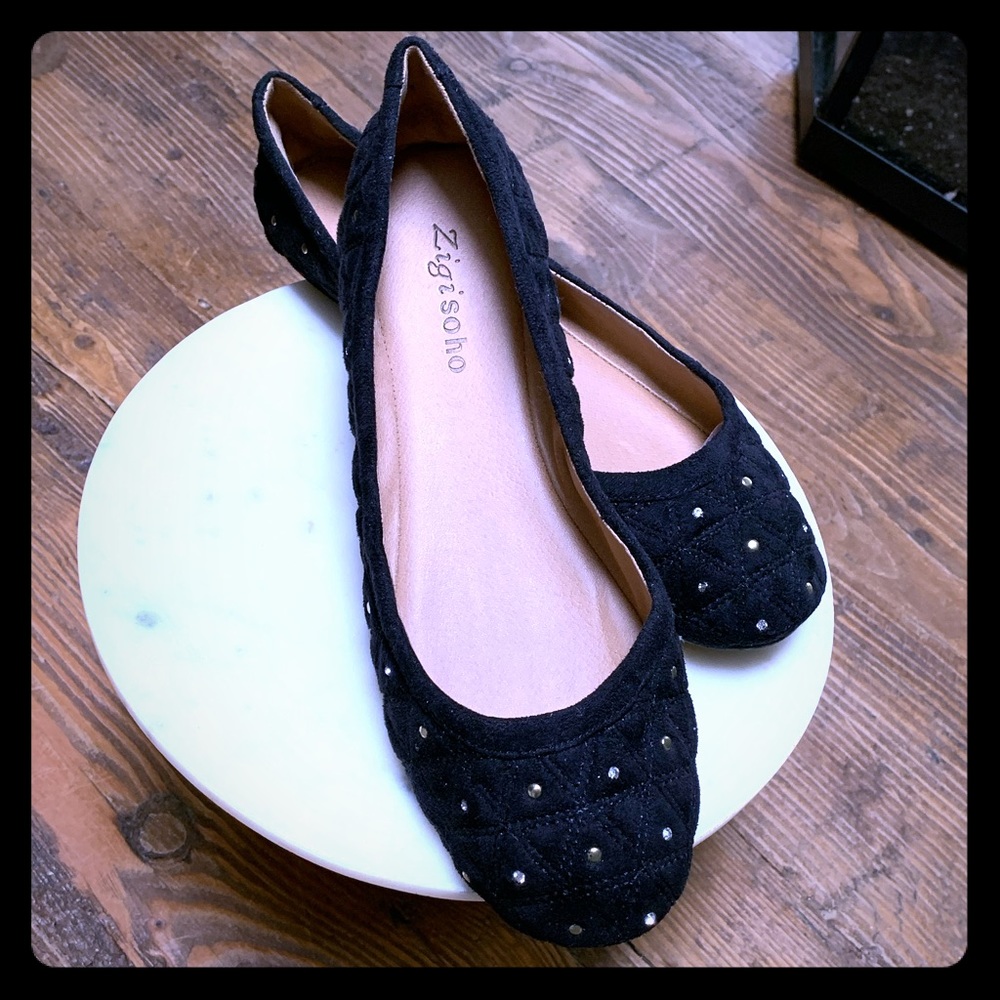 ZigiSoho Black Suede w/ gold and crystal tiny pops